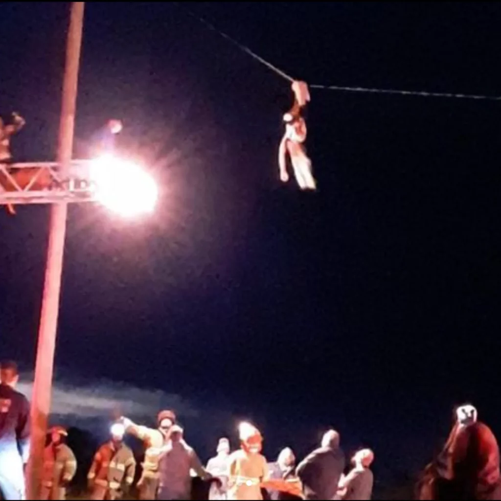 Kennedy Littledike hung 30 feet high by leg