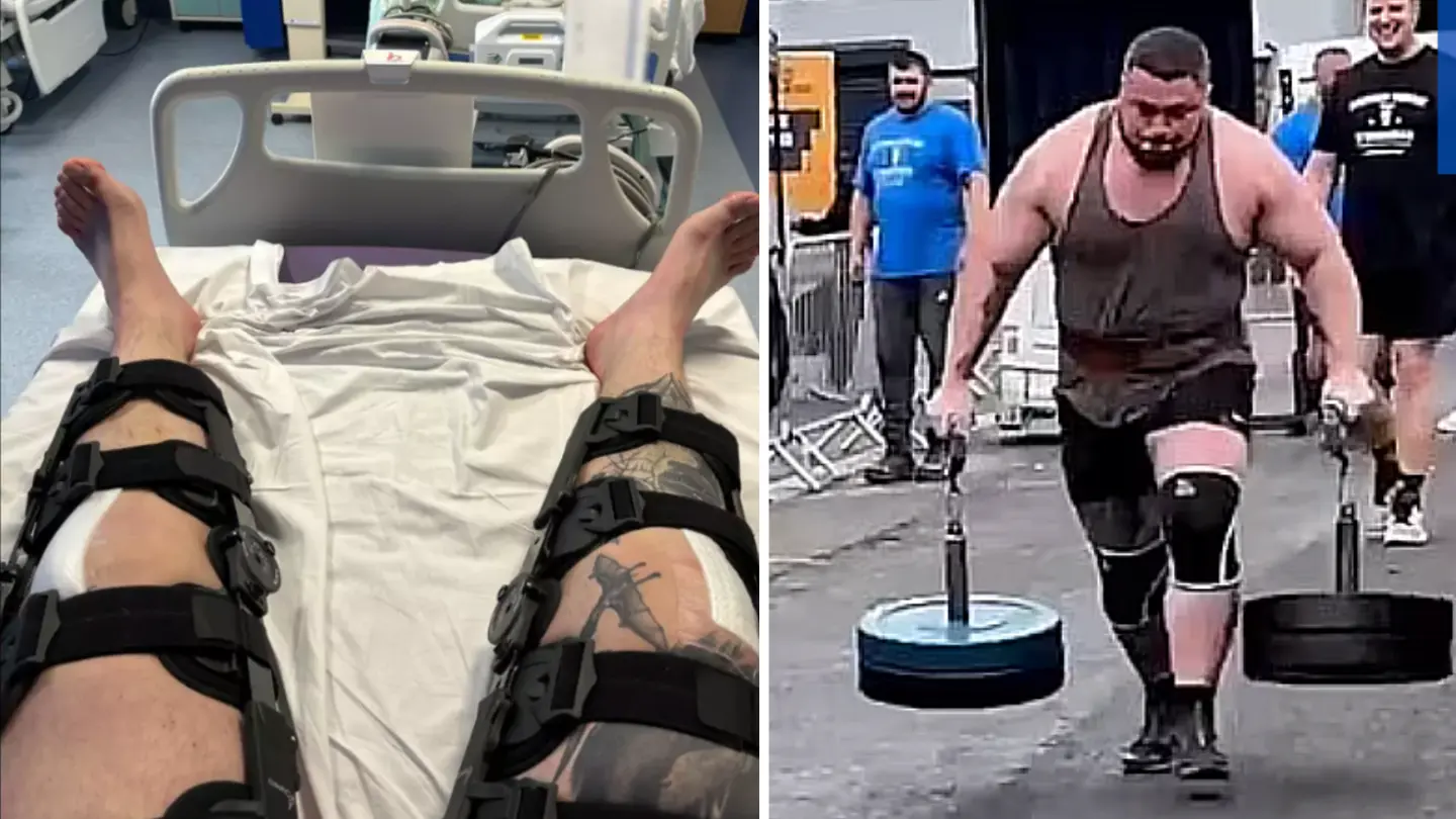 footage shows Strongman snapping both tendons