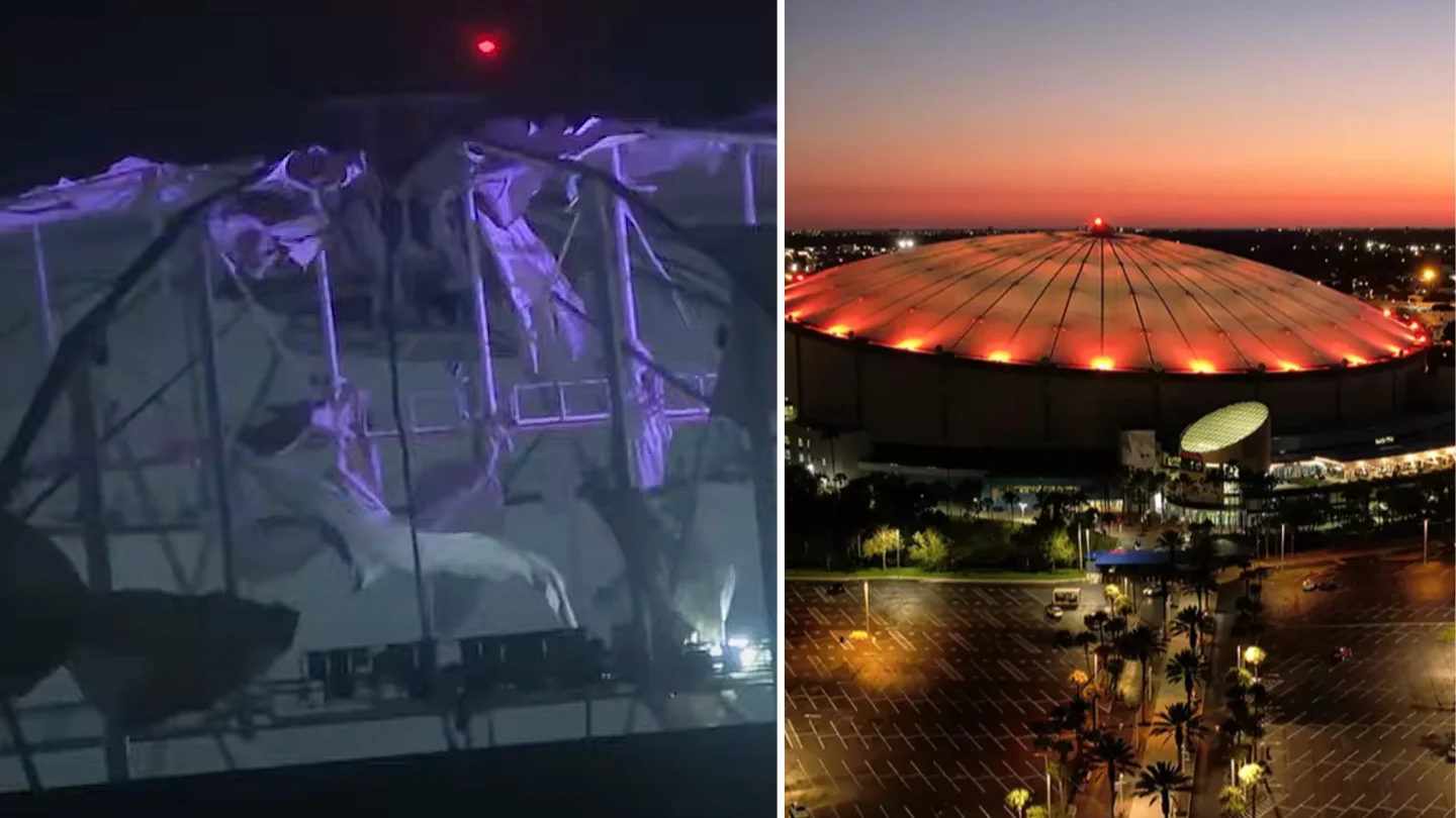 Frightening video shows roof of stadium