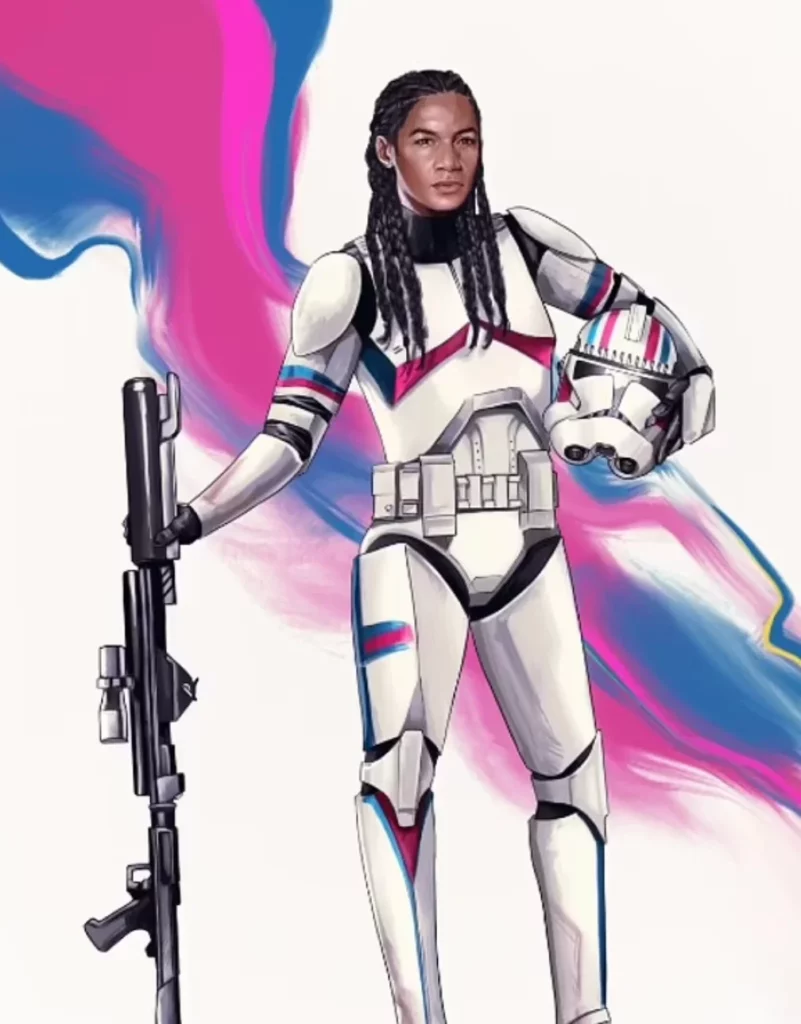 Star Wars debuts its first trans woman stormtrooper with transgender flag armor